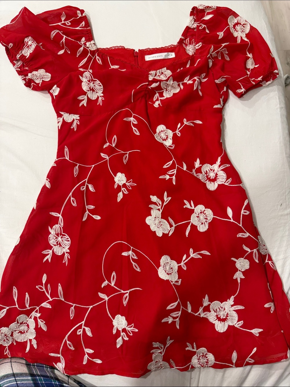 Altar'd State Red Dress with White Floral Embroidery